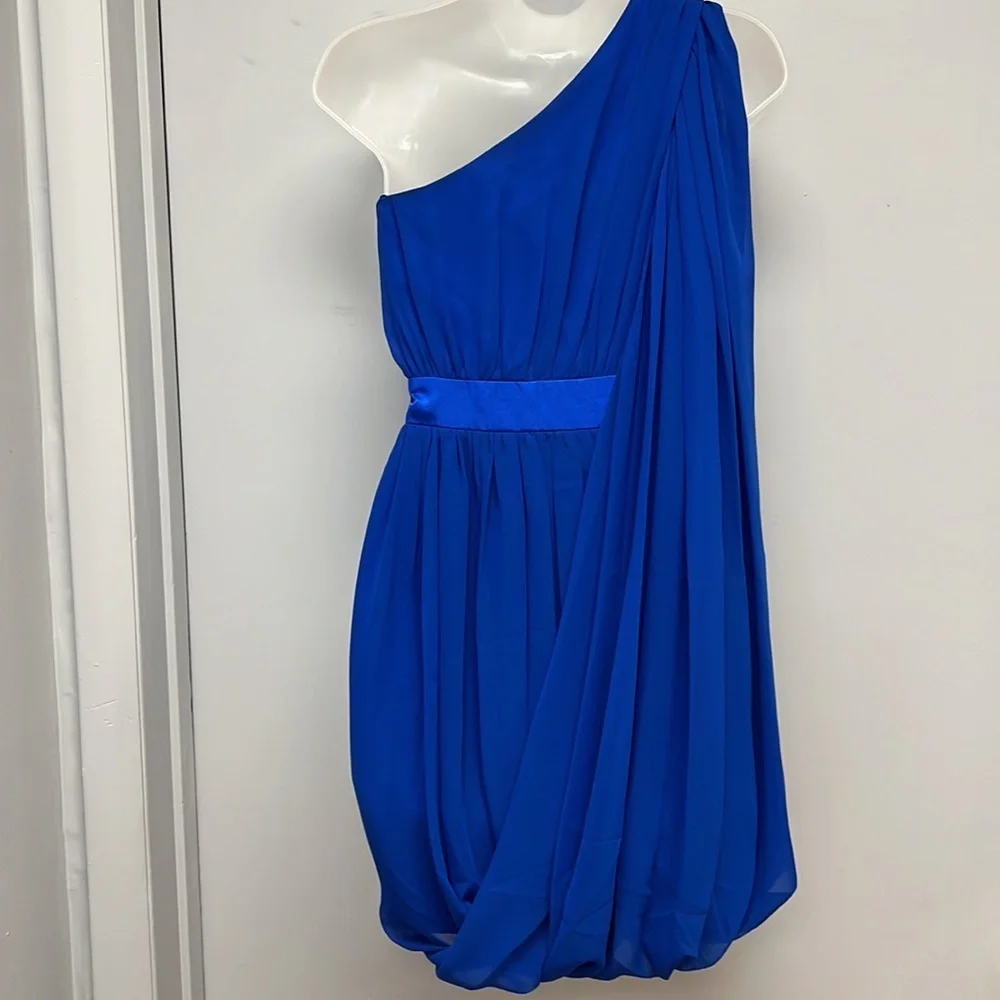 Caché Cobalt Blue One Shoulder Draped Dress